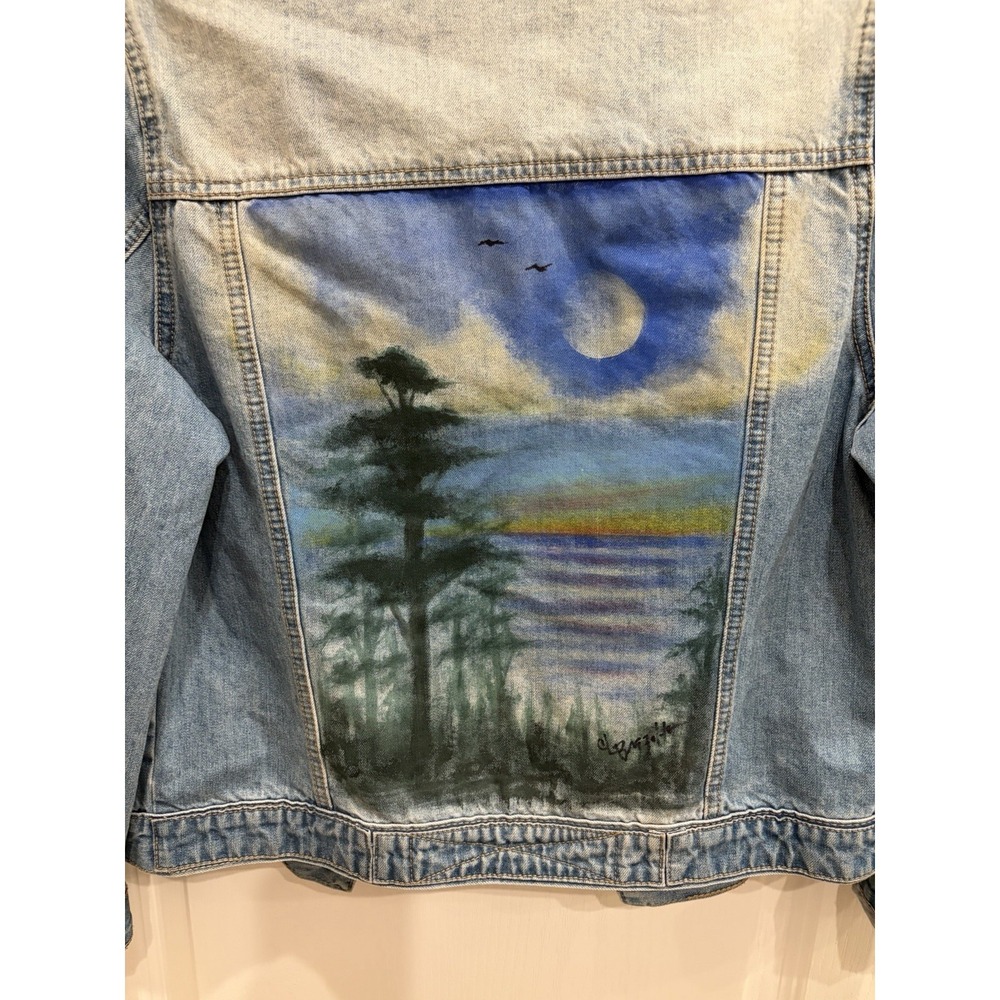 ADORE DENIM JACKET WITH Painted Scene On The Back Of The Jacket Sz M - Picture 3 of 5